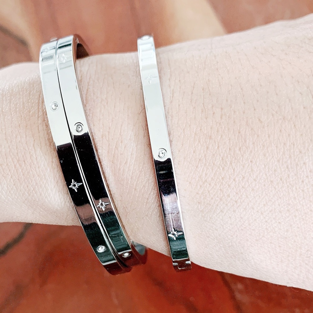 Stainless Steel Crystal Bangle - Silver NEW - Picture 6 of 10